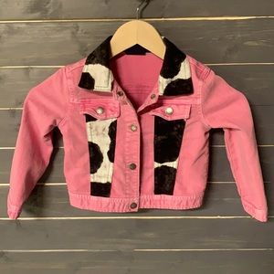 Girl 4T Pink Jean jacket with Cow Print Accents on Front and Back